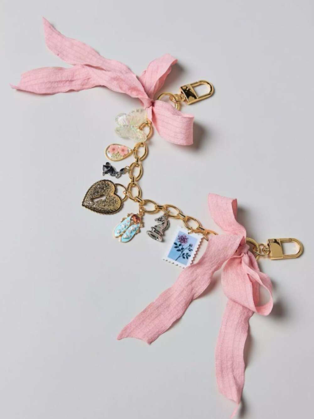 Free People Pink Ribbon Charm Chain Handbag Extension Strap